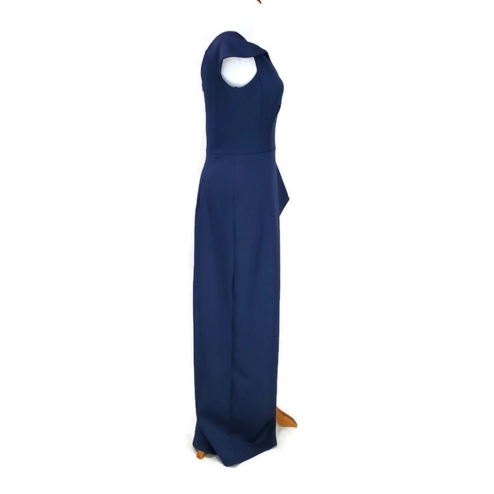 Black Halo Midnight Padma Gown Slit Front Navy Dress with Ruffle Wedding Formal - Picture 7 of 14